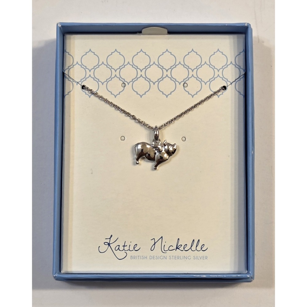 Katie Nickelle Sterling Silver Flying Pig Pendant Necklace British Design 925
